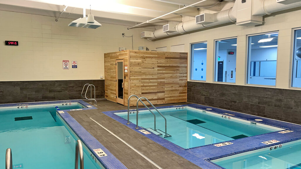 Cedar commercial sauna Sauna Craft built beside the recovery pools at the Colts practice facility